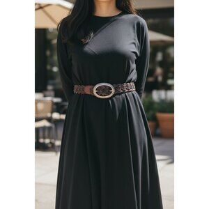 Brighton Womens Braided Leather Belt With Silver Engraved Oval Buckle Size S/M D